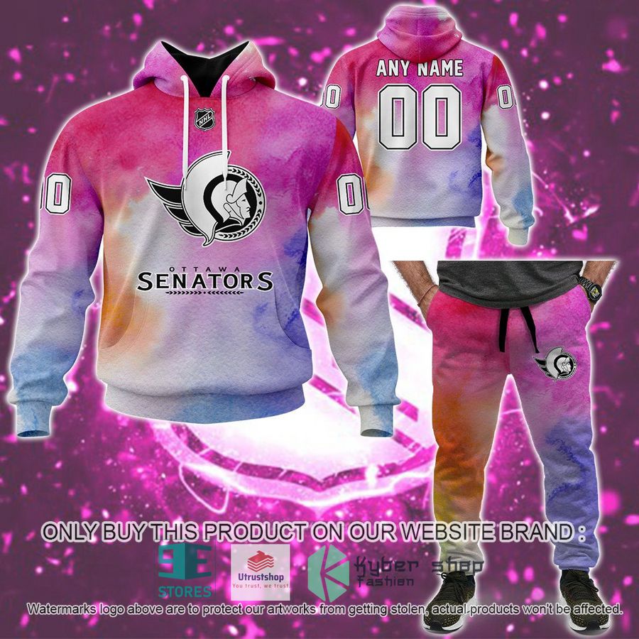 NEW Personalized Breast Cancer Ottawa Senators Sweatpants 24 personalized breast cancer awareness nhl ottawa senators hoodie long pants 1 13712
