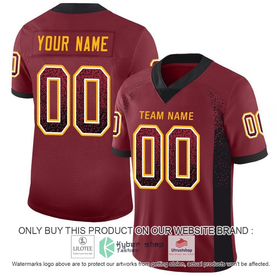 personalized burgundy black gold mesh drift football jersey 1 10970