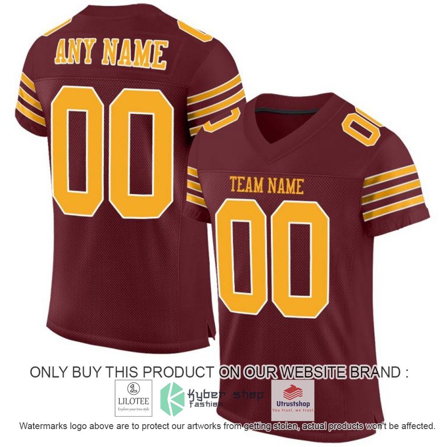 personalized burgundy gold white football jersey 1 91820