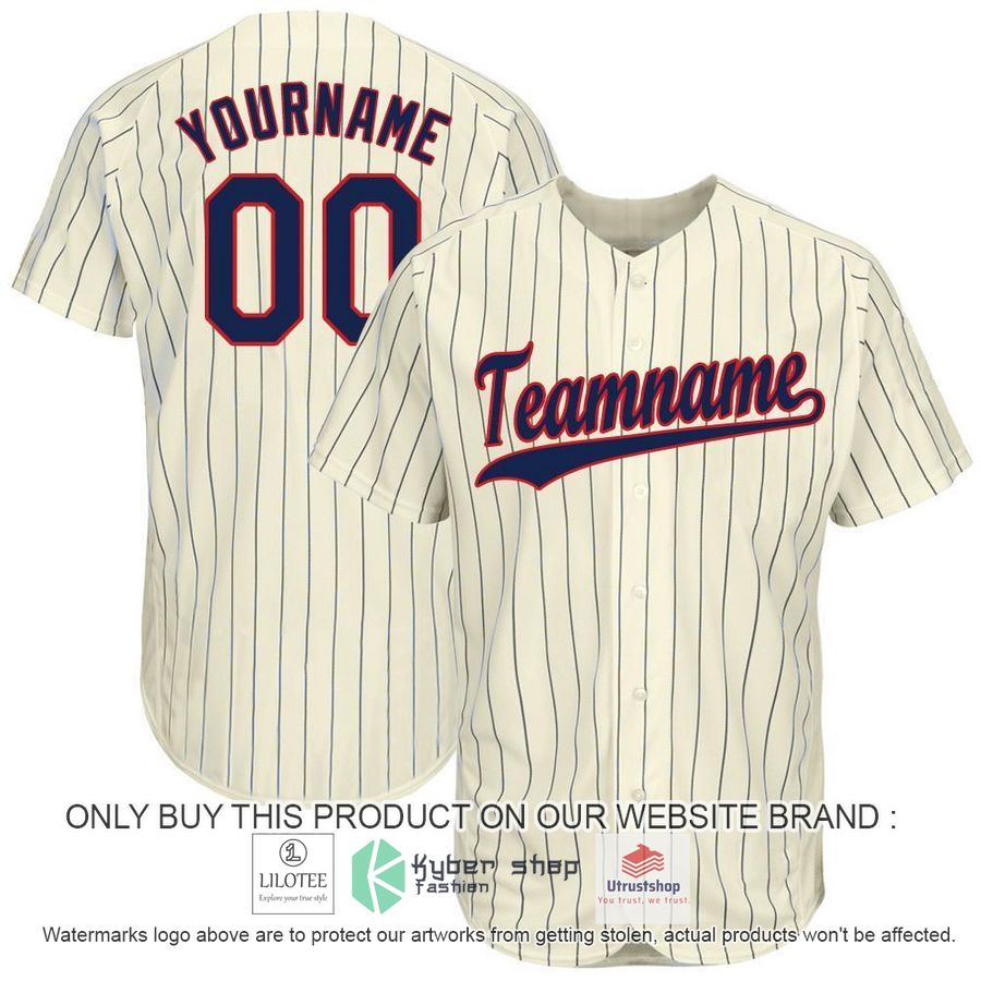 personalized cream navy pinstripe navy red baseball jersey 1 30559