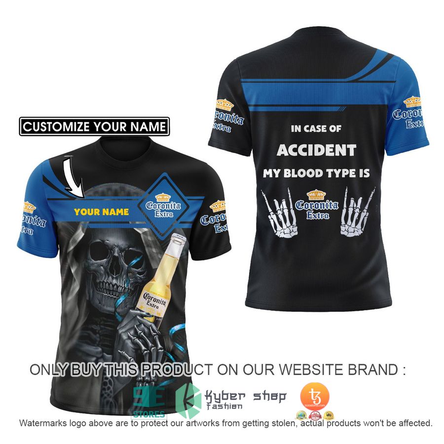 personalized death god in case of accident my blood type is corona extra 3d shirt hoodie 1 76643