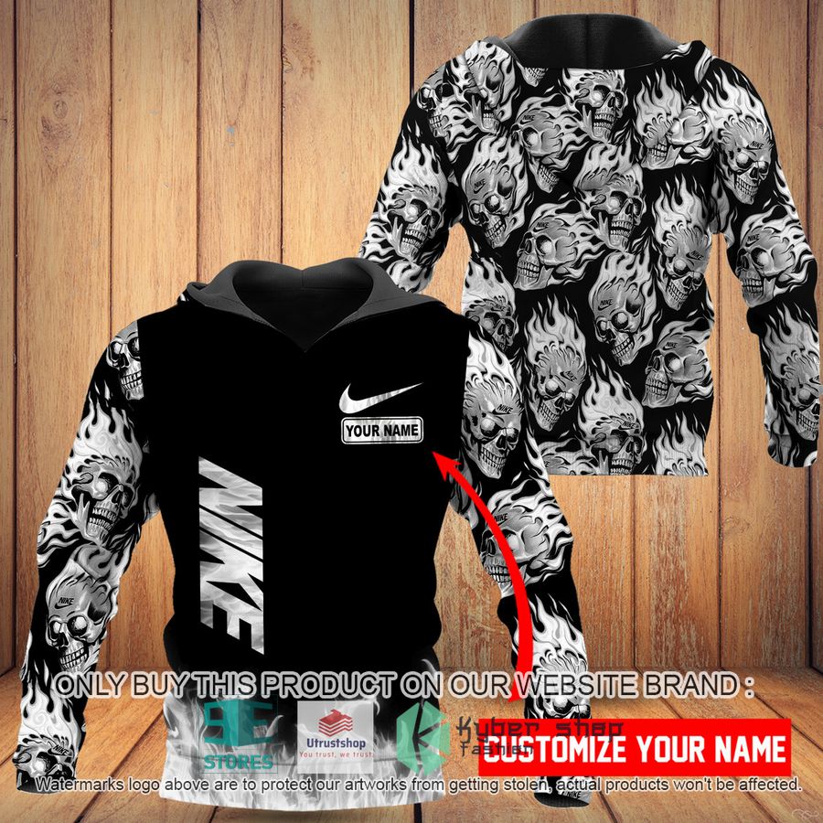 personalized fire skull nike black 3d hoodie 1 69322