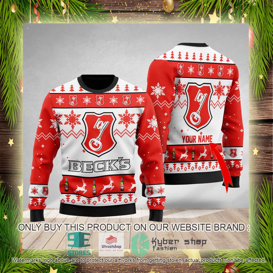 NEW Personalized Funny Beck's Brewery Christmas Ugly Sweater 4 personalized funny becks brewery ugly christmas sweater 4 34151