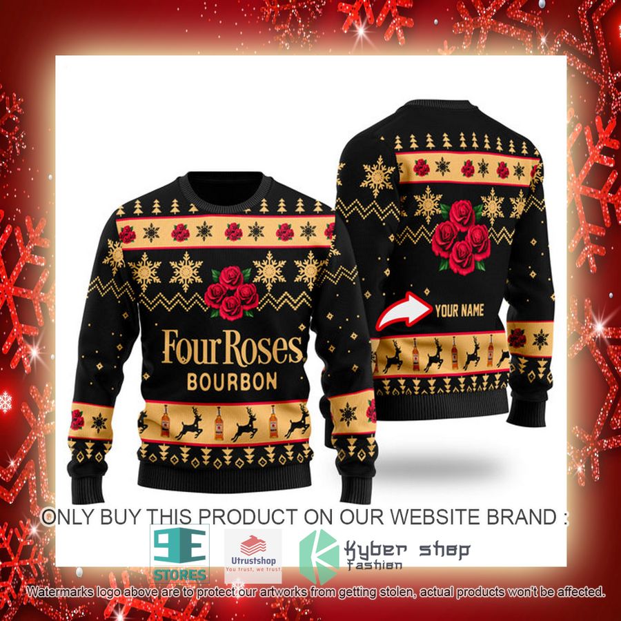 NEW Personalized Funny Four Roses Bourbon Christmas Ugly Sweater 3 personalized funny four roses bourbon ugly christmas sweater 3 94865