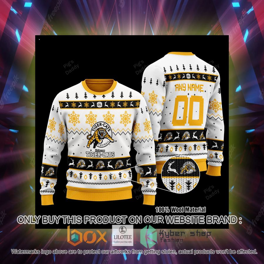 personalized hamilton tigercats white wool sweater 2 63814