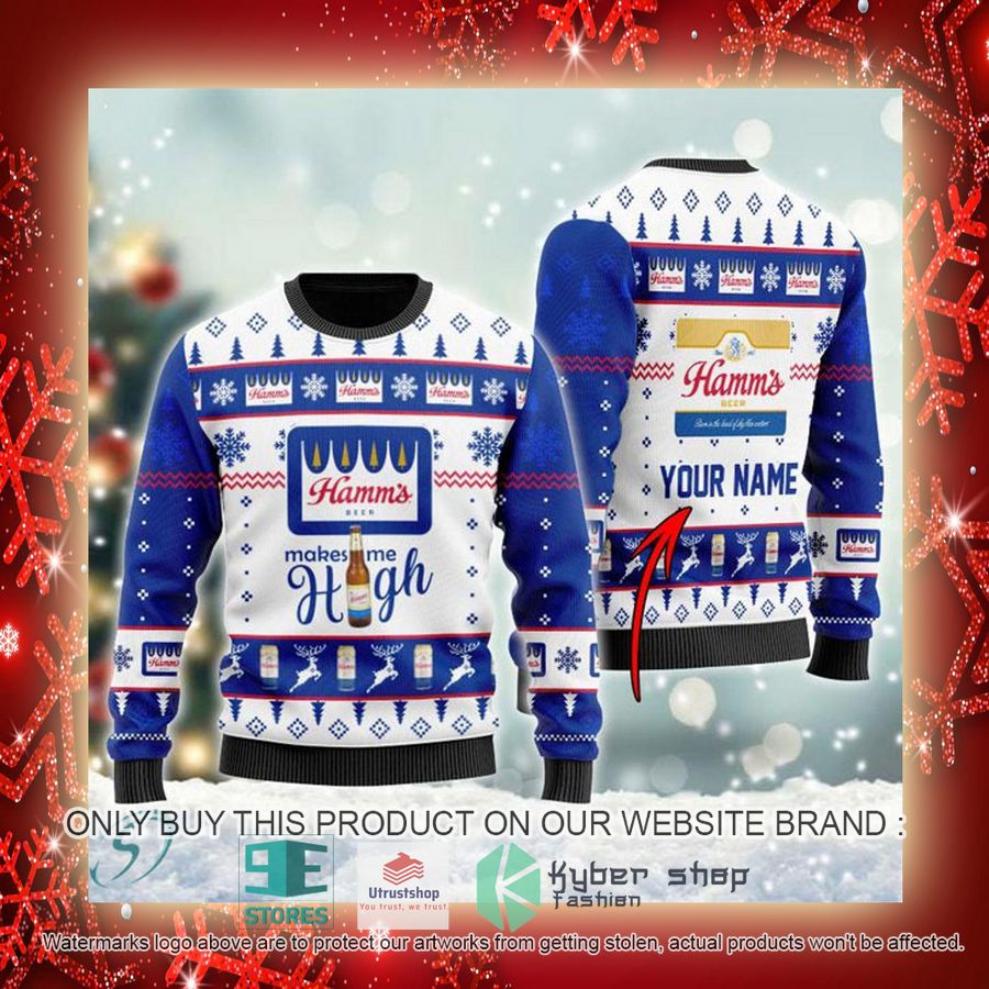 NEW Personalized Hamm's Beer Makes Me High Christmas Ugly Sweater 3 personalized hamms beer makes me high ugly christmas sweater 3 97553