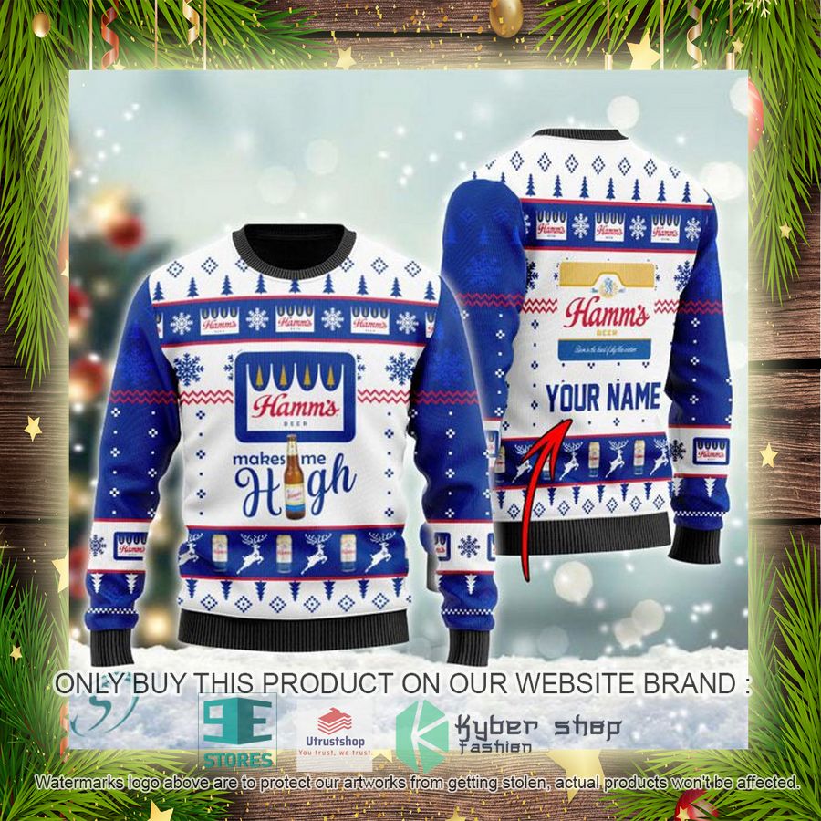NEW Personalized Hamm's Beer Makes Me High Christmas Ugly Sweater 4 personalized hamms beer makes me high ugly christmas sweater 4 79006