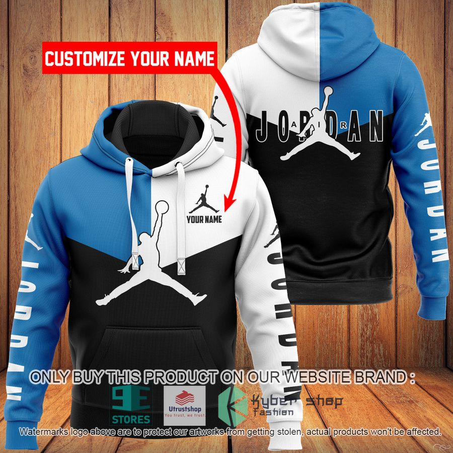 personalized jordan logo black blue white 3d hoodie 1 86590
