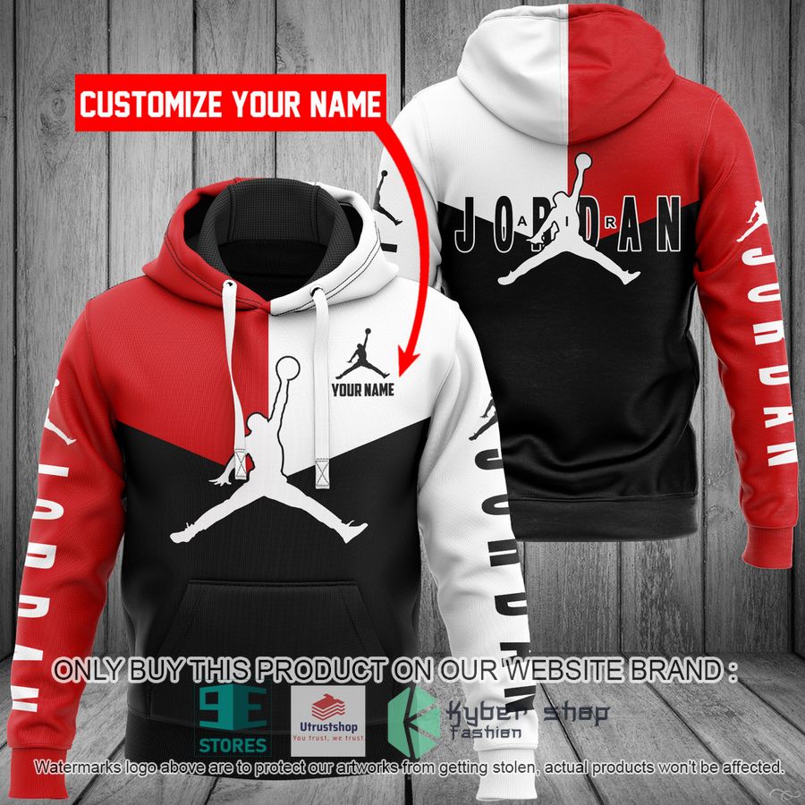 personalized jordan logo black red white 3d hoodie 1 9319