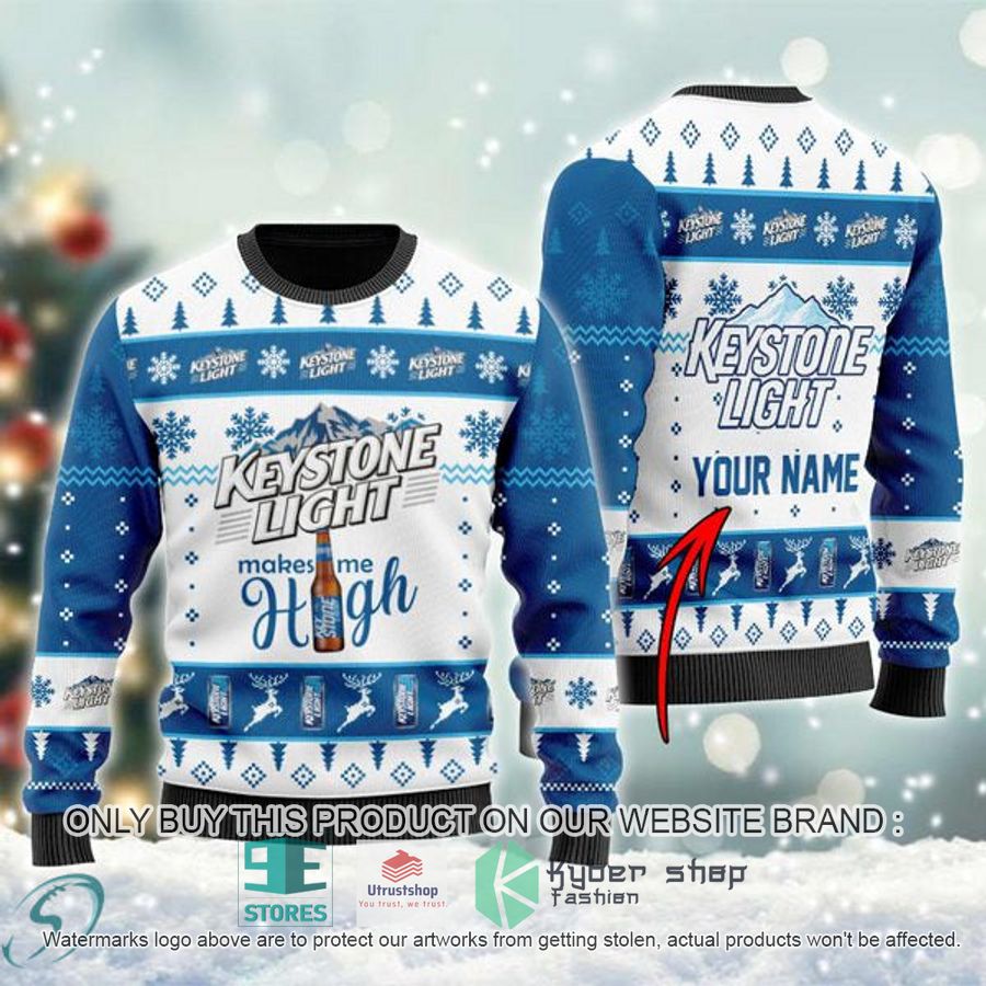 personalized keystone light makes me high ugly christmas sweater 1 21954