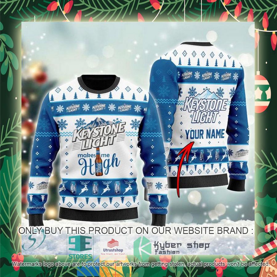 personalized keystone light makes me high ugly christmas sweater 2 91414