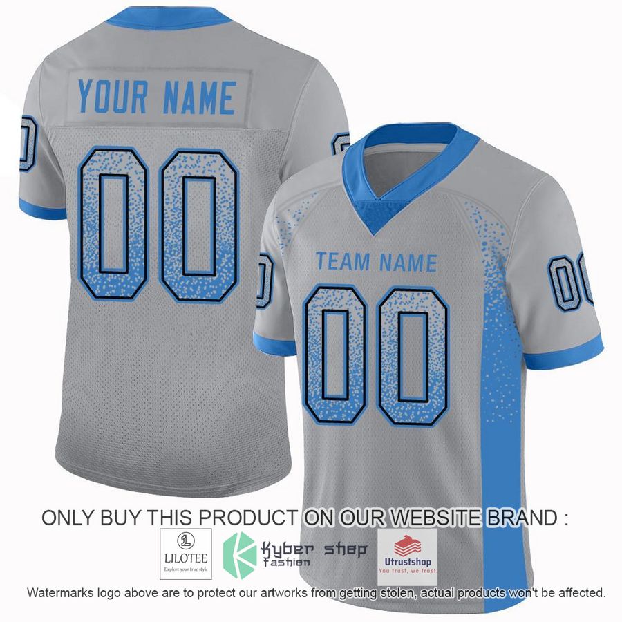 NEW Light Gray Powder Blue Black Mesh Drift CUSTOM Football Shirt 5 personalized light gray powder blue black mesh drift football jersey 1 15581