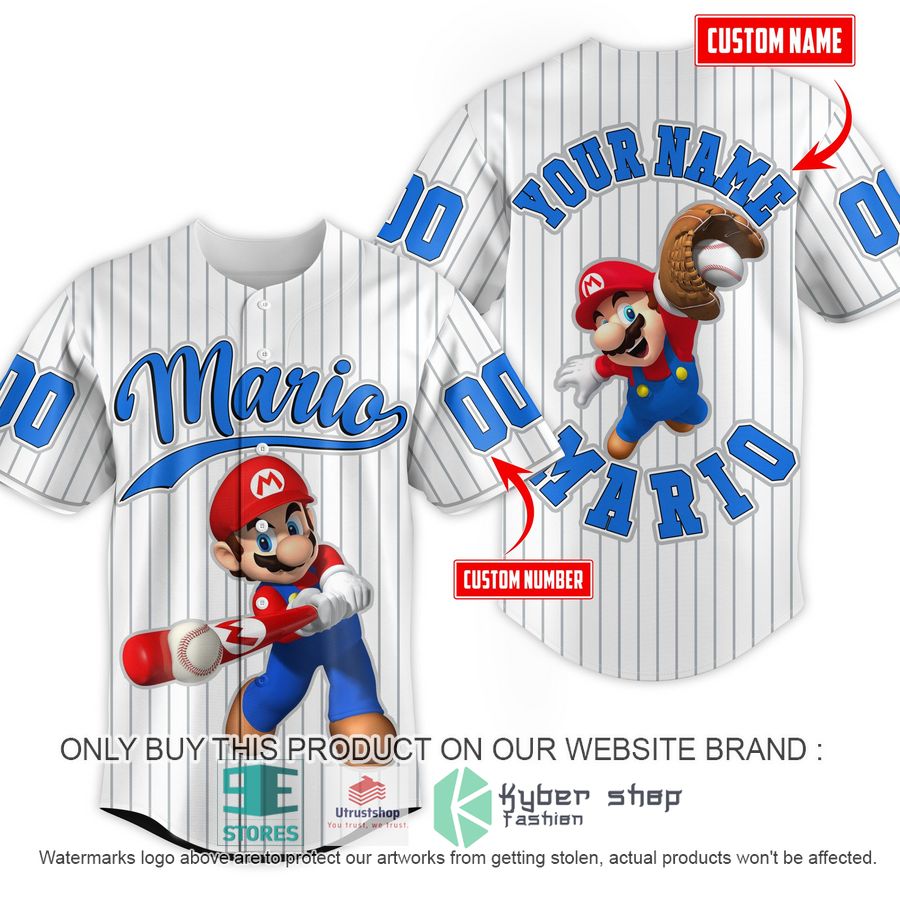 NEW Mario striped Baseball Shirt 1 personalized mario striped baseball jersey 1 2432