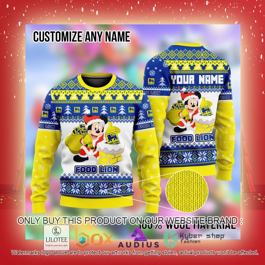 Personalized Mickey Mouse Food Lion Ugly Christmas Sweater 3 personalized mickey mouse food lion ugly christmas sweater 3 13785