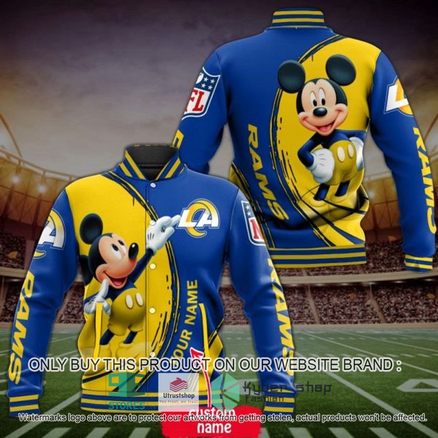personalized mickey mouse nfl los angeles rams baseball jacket 1 5079