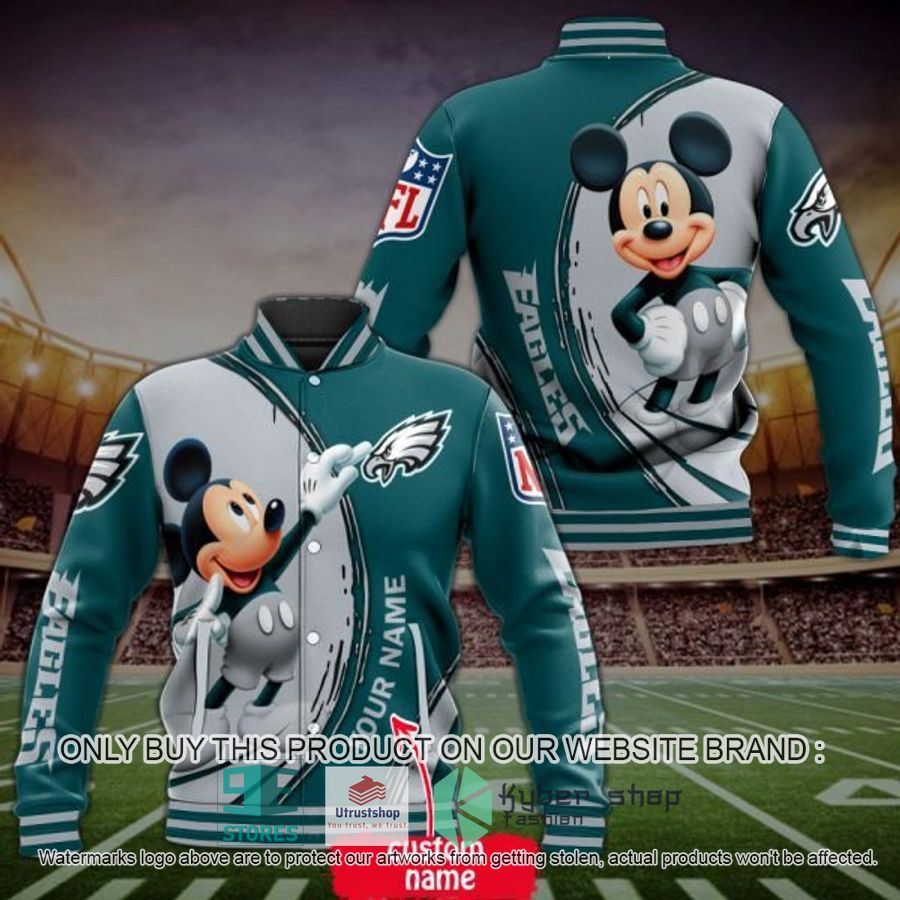 personalized mickey mouse nfl philadelphia eagles baseball jacket 1 42264