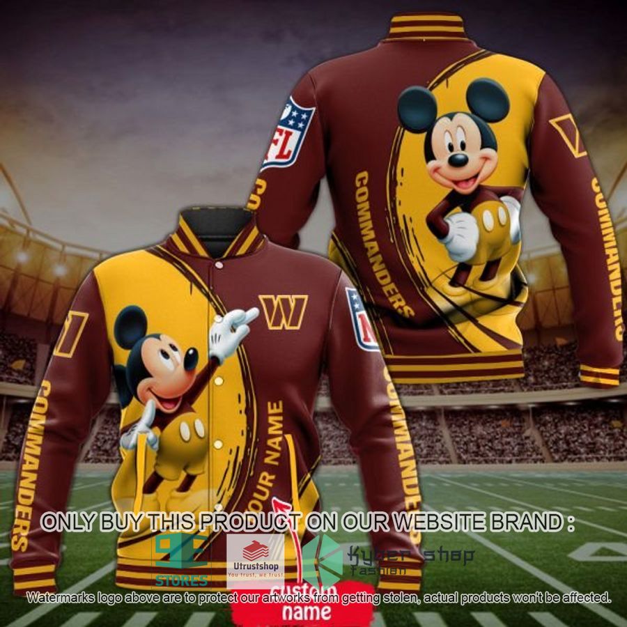 personalized mickey mouse nfl washington commanders baseball jacket 1 49207