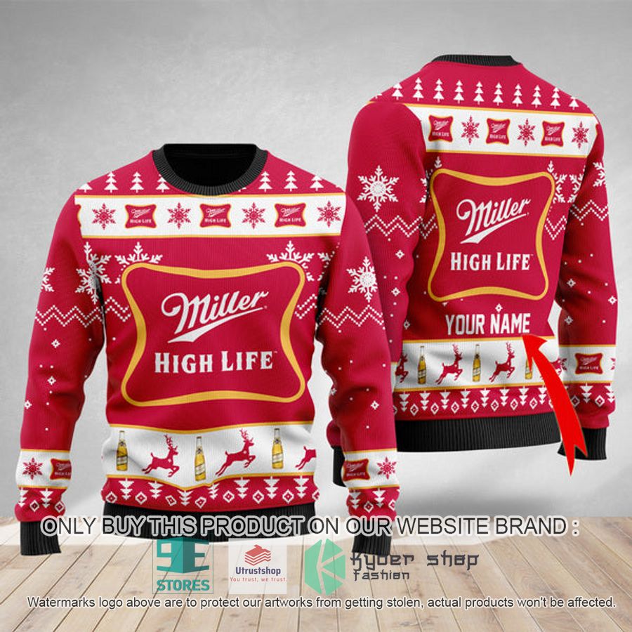 personalized miller high life ugly christmas sweater 1 35686