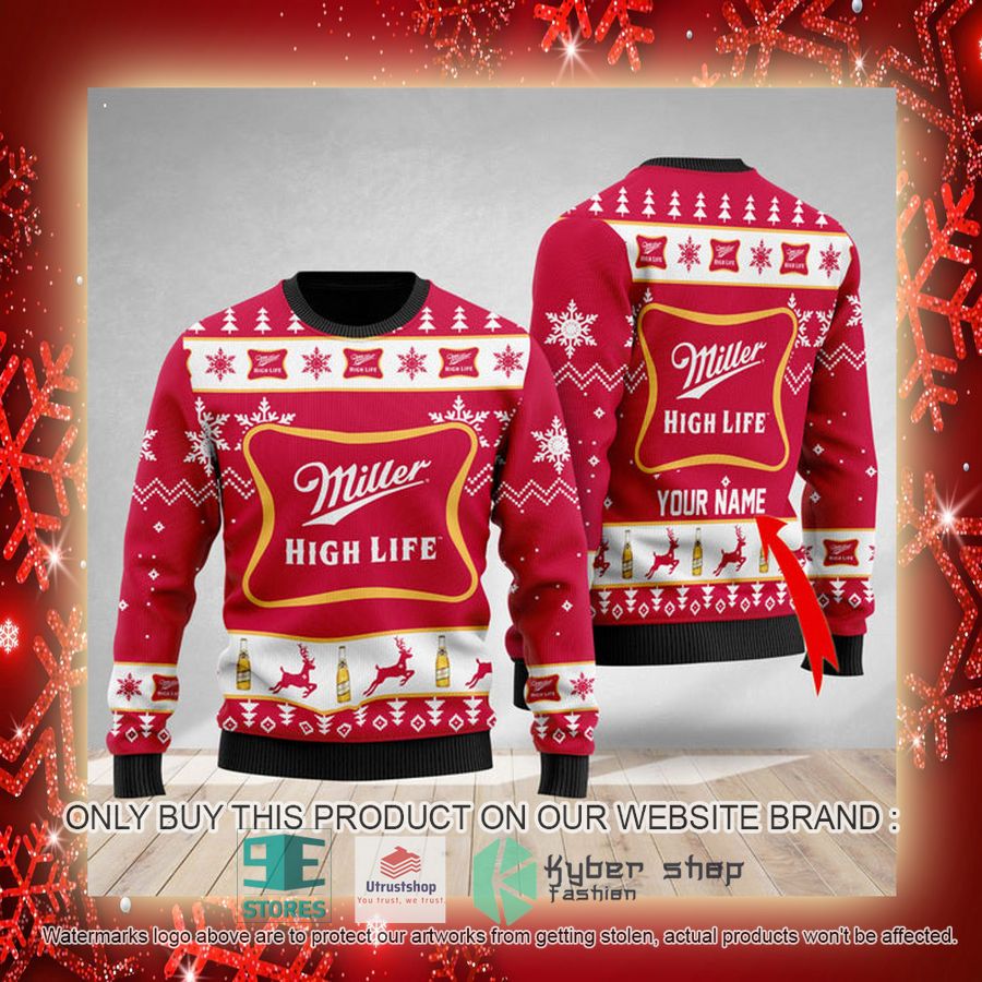 NEW Personalized Miller High Life Christmas Ugly Sweater 3 personalized miller high life ugly christmas sweater 3 399
