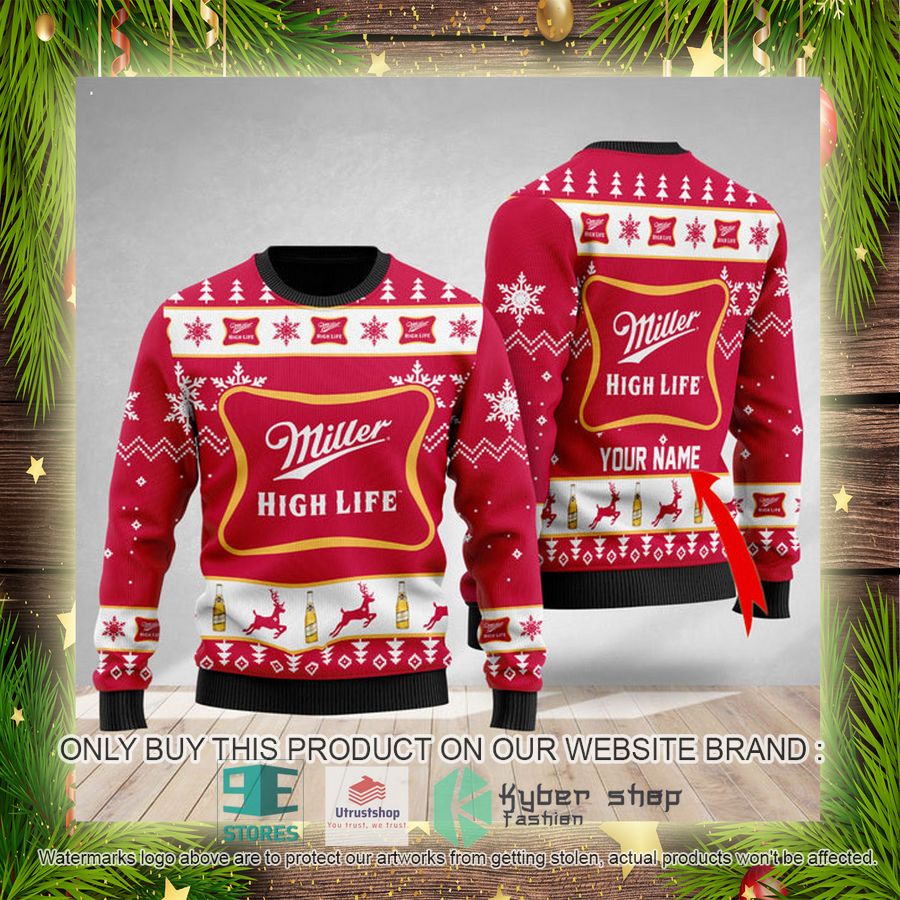 NEW Personalized Miller High Life Christmas Ugly Sweater 4 personalized miller high life ugly christmas sweater 4 26166