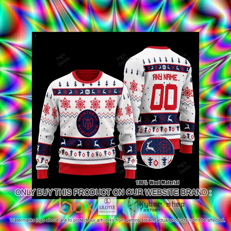 Personalized Montreal Alouettes White Red Wool Sweater 3 personalized montreal alouettes white red wool sweater 3 45844