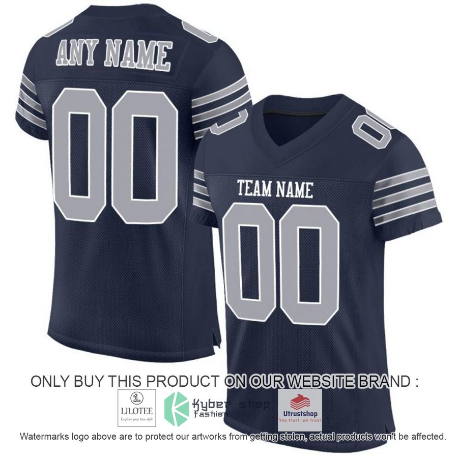 personalized navy gray white football jersey 1 25469