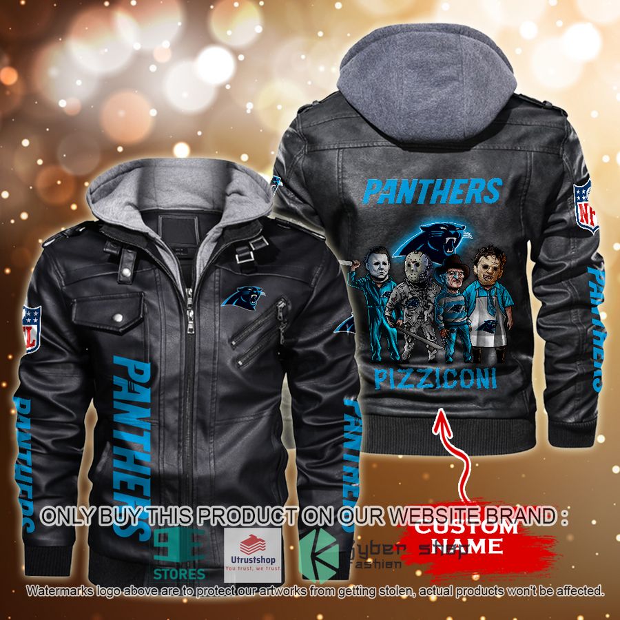 NEW Carolina Panthers Horror Characters Custom Name Leather Jacket 2 personalized nfl horror characters carolina panthers leather jacket 2 38456