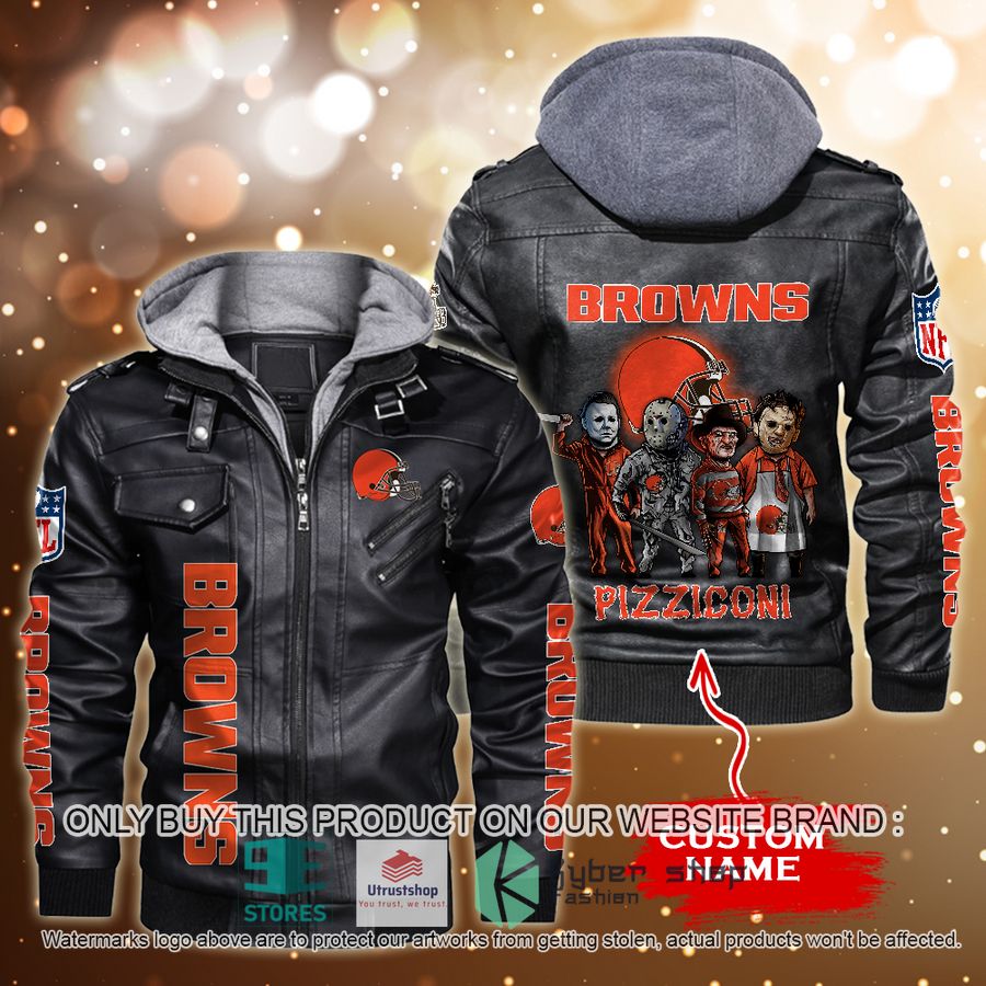 NEW Cleveland Browns Horror Characters Custom Name Leather Jacket 2 personalized nfl horror characters cleveland browns leather jacket 2 41218