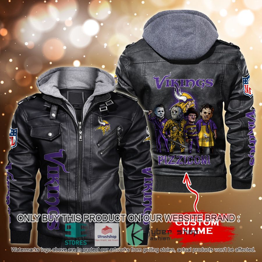 NEW Minnesota Vikings Horror Characters Custom Name Leather Jacket 2 personalized nfl horror characters minnesota vikings leather jacket 2 21579
