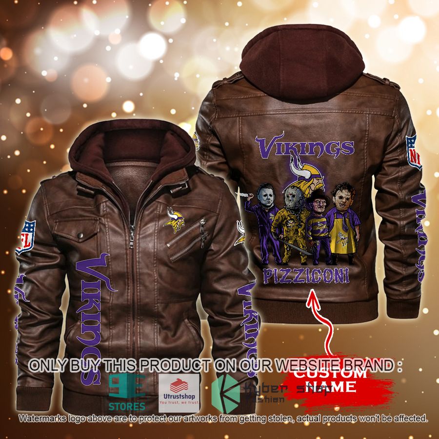 NEW Minnesota Vikings Horror Characters Custom Name Leather Jacket 4 personalized nfl horror characters minnesota vikings leather jacket 4 22299