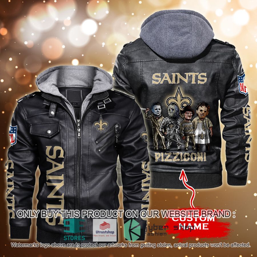 NEW New Orleans Saints Horror Characters Custom Name Leather Jacket 2 personalized nfl horror characters new orleans saints leather jacket 2 89386