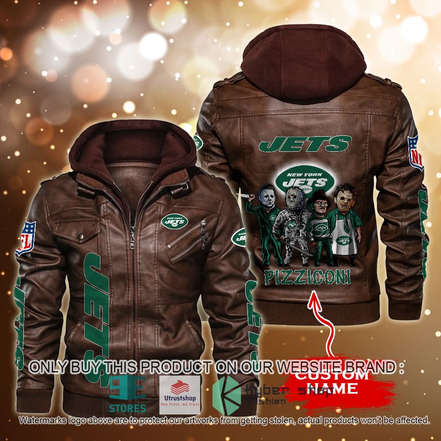 NEW New York Jets Horror Characters Custom Name Leather Jacket 4 personalized nfl horror characters new york jets leather jacket 4 40981