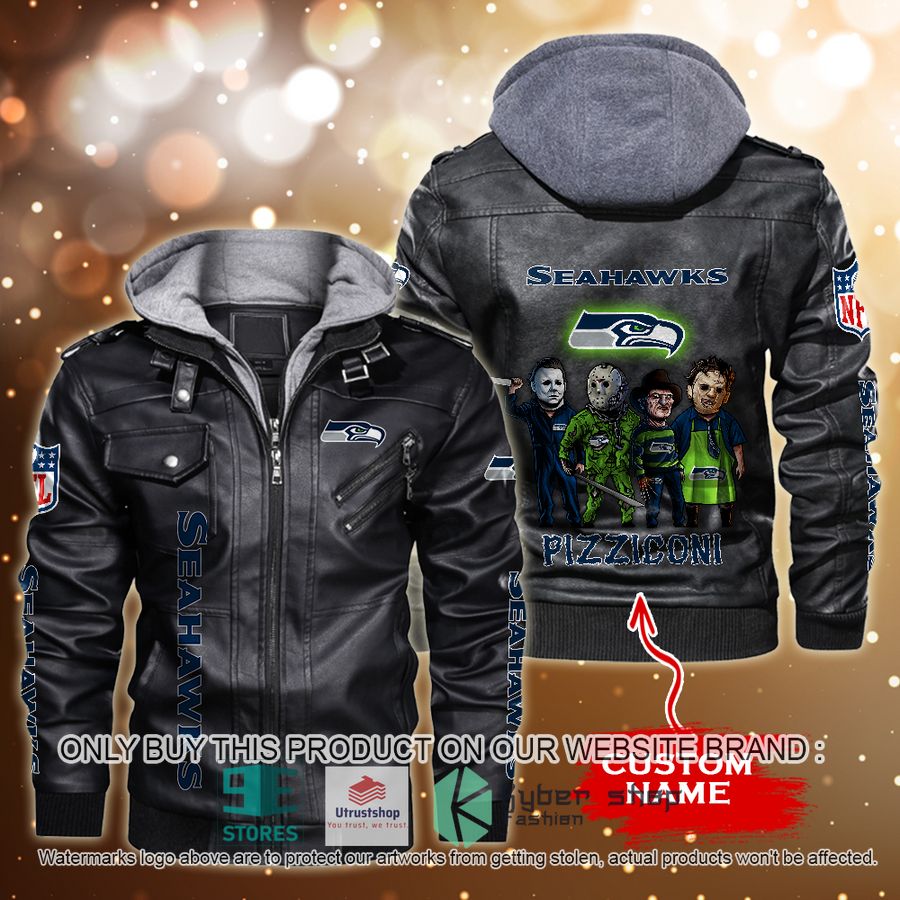 NEW Seattle Seahawks Horror Characters Custom Name Leather Jacket 2 personalized nfl horror characters seattle seahawks leather jacket 2 90017