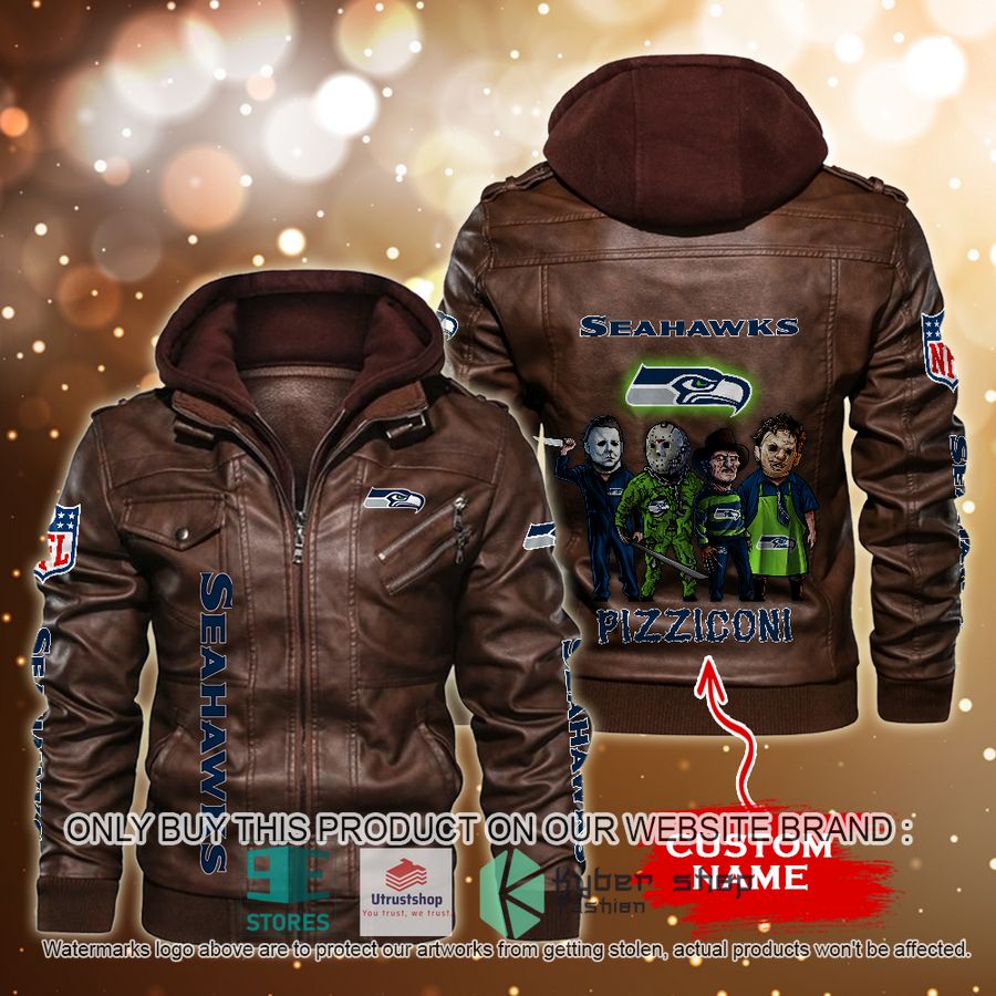 NEW Seattle Seahawks Horror Characters Custom Name Leather Jacket 4 personalized nfl horror characters seattle seahawks leather jacket 4 97116