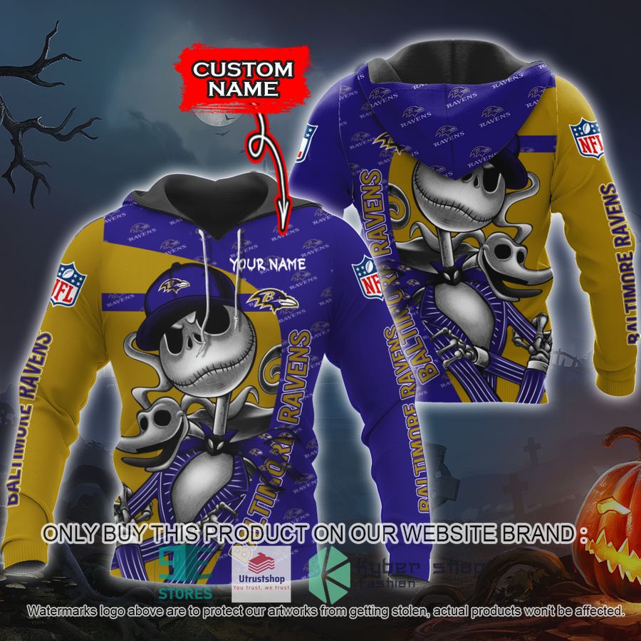 personalized nfl jack skellington baltimore ravens shirt hoodie 1 23346