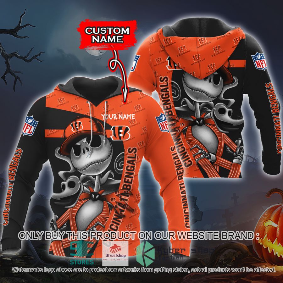 NEW Cincinnati Bengals Jack Skellington Custom Name Hoodie, Shirt 1 personalized nfl jack skellington cincinnati bengals shirt hoodie 1 13946