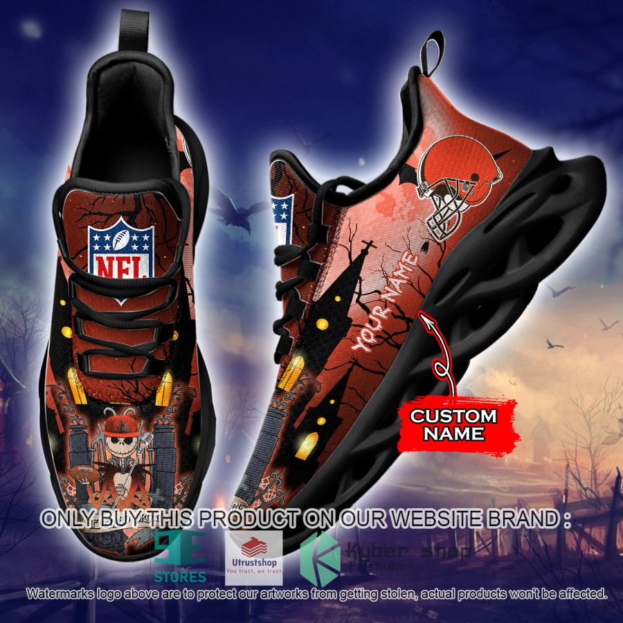 NEW Cleveland Browns Jack Skellington Custom Name Max Soul Sneaker 2 personalized nfl jack skellington cleveland browns max soul shoes 2 76620