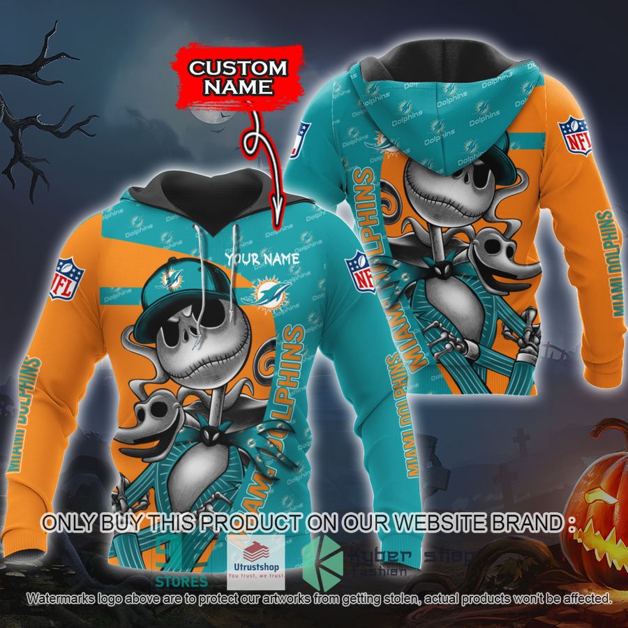 personalized nfl jack skellington miami dolphins shirt hoodie 1 11208
