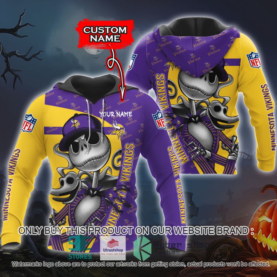personalized nfl jack skellington minnesota vikings shirt hoodie 1 81290