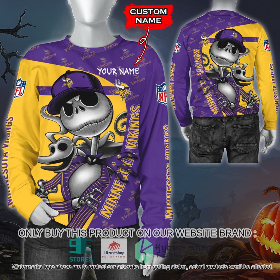 NEW Minnesota Vikings Jack Skellington Custom Name Hoodie, Shirt 2 personalized nfl jack skellington minnesota vikings shirt hoodie 2 78181