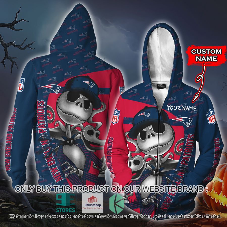 NEW New England Patriots Jack Skellington Custom Name Hoodie, Shirt 4 personalized nfl jack skellington new england patriots shirt hoodie 4 38417