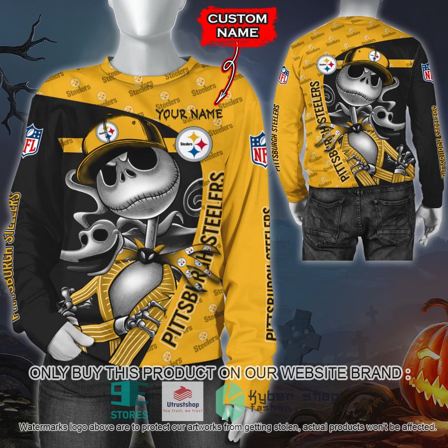 NEW Pittsburgh Steelers Jack Skellington Custom Name Hoodie, Shirt 2 personalized nfl jack skellington pittsburgh steelers shirt hoodie 2 67724