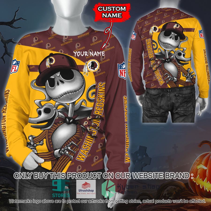 NEW Washington Redskins Jack Skellington Custom Name Hoodie, Shirt 2 personalized nfl jack skellington washington redskins shirt hoodie 2 97209