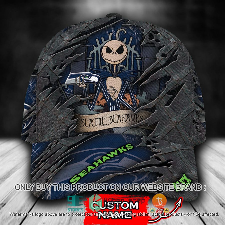 HOT Seattle Seahawks Jack Skellington Personalized NFL Cap 1 personalized nfl seattle seahawks jack skellington cap 1 37775