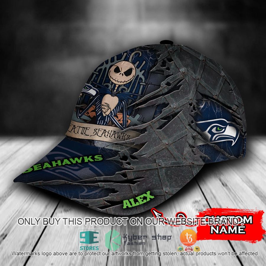 HOT Seattle Seahawks Jack Skellington Personalized NFL Cap 3 personalized nfl seattle seahawks jack skellington cap 3 69639
