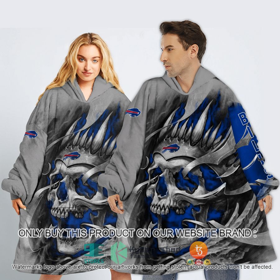 personalized nfl skull buffalo bills sherpa hoodie blanket 1 334