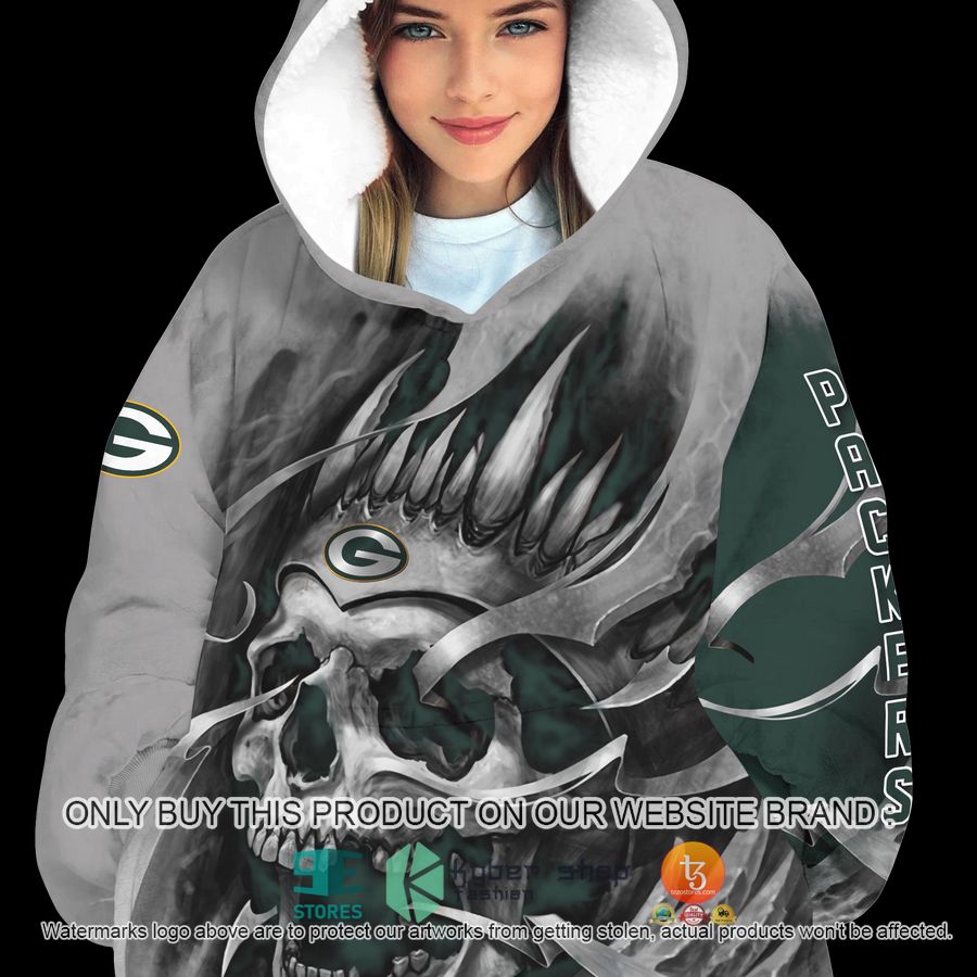 NEW Skull Green Bay Packers Custom Name Fleece Hoodie Blanket 5 personalized nfl skull green bay packers sherpa hoodie blanket 5 44651