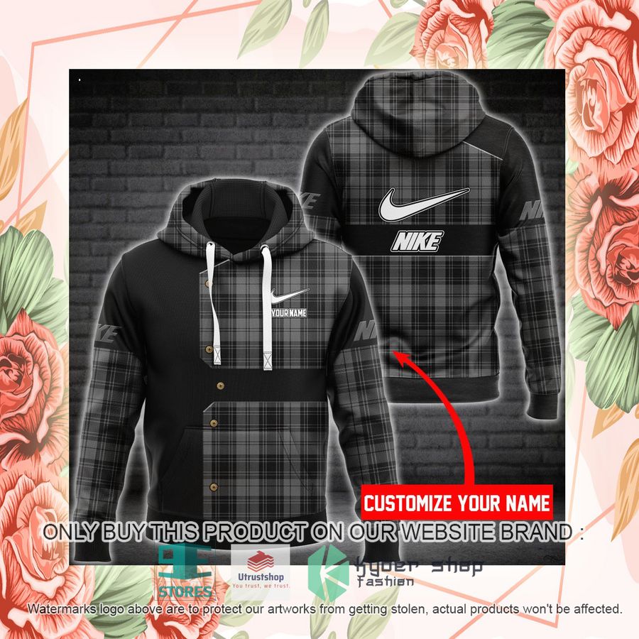 NEW Personalized Nike Plaid black Full Print Hoodie 2 personalized nike plaid black 3d hoodie 2 35438