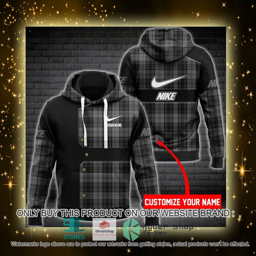 NEW Personalized Nike Plaid black Full Print Hoodie 4 personalized nike plaid black 3d hoodie 4 87135