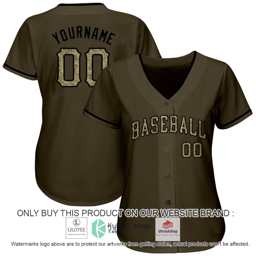 NEW Olive Black Camo Salute To Service CUSTOM Baseball Shirt 3 personalized olive black camo salute to service baseball jersey 3 23066